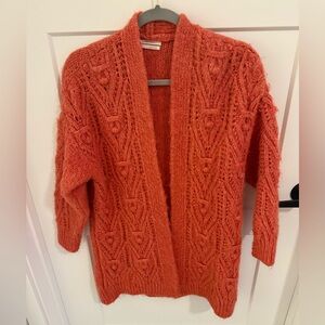 Anthropologie Orange Chunky Knit Cardigan XS Boho Textured Open Front Sweater